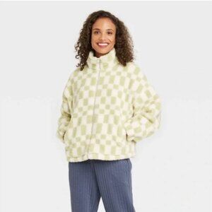 a new day Checkered Fleece Jacket in Cream and Green